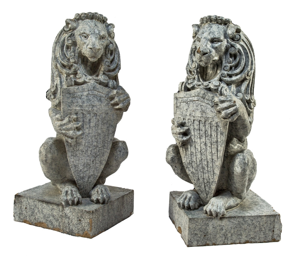 matching set of original historically important early 20th century glazed terra cotta full-sized louis sullivan-designed rearing lions sculpted by kristian schneider