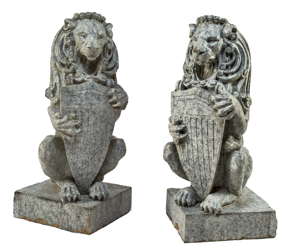 matching set of original historically important early 20th century glazed terra cotta full-sized louis sullivan-designed rearing lions sculpted by kristian schneider