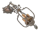 restored c. 1920's spanish revival style interior residential ornamental cast brass three-light chicago bungalow pendant light with original canopy and bottom finial