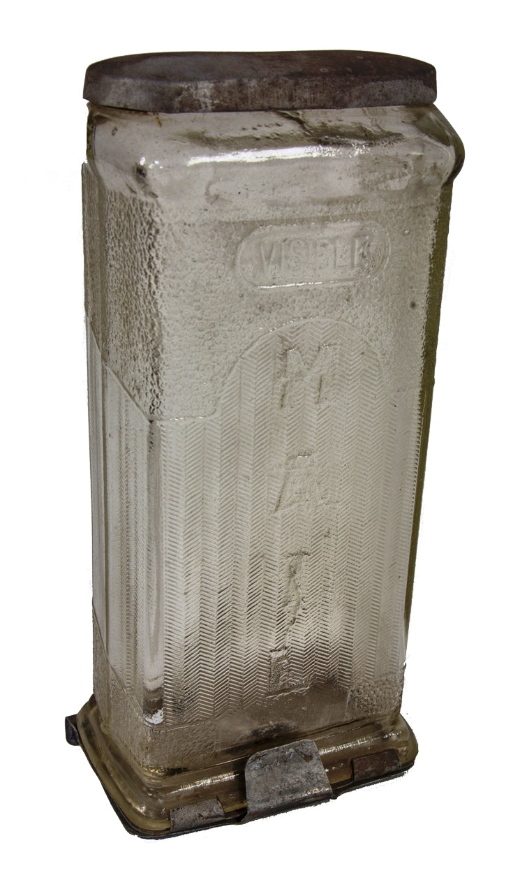 one of two identical hard to find american depression-era reinforced transparent pressed glass "visible" mailbox complete with original aluminum fittings