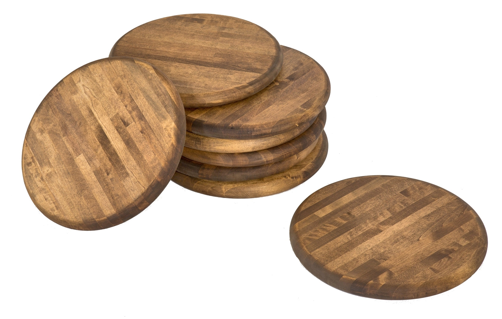 one of several matching oversized "new old stock" solid maple wood american industrial stool seats with rounded edges