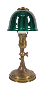 fully functional diminutive early 20th century factory office "emeralite jr." articulating desk lamp with striking emerald green cased glass shade