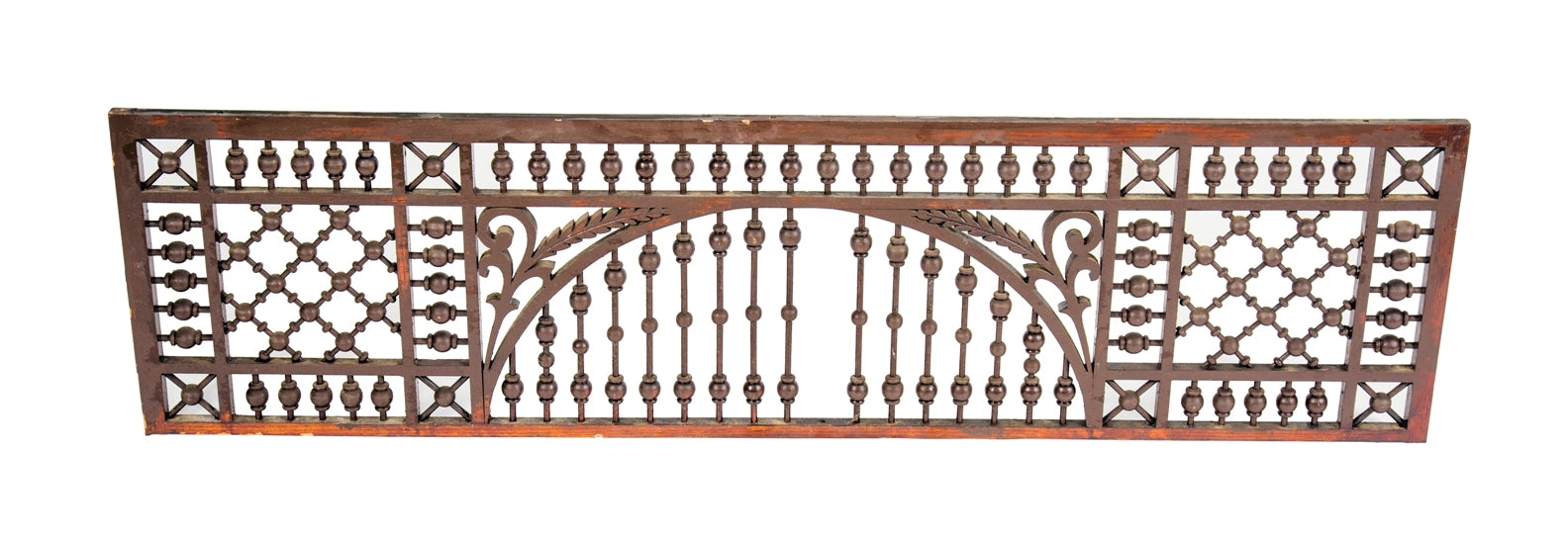 oversized original 19th century solid oak wood interior residential salvaged chicago double-sided fretwork panel with stick-and-ball field pattern and scrollwork