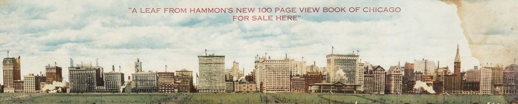 very rare early 20th century framed lithographic print depicting a panoramic view of notable chicago buildings along the historic michigan avenue district