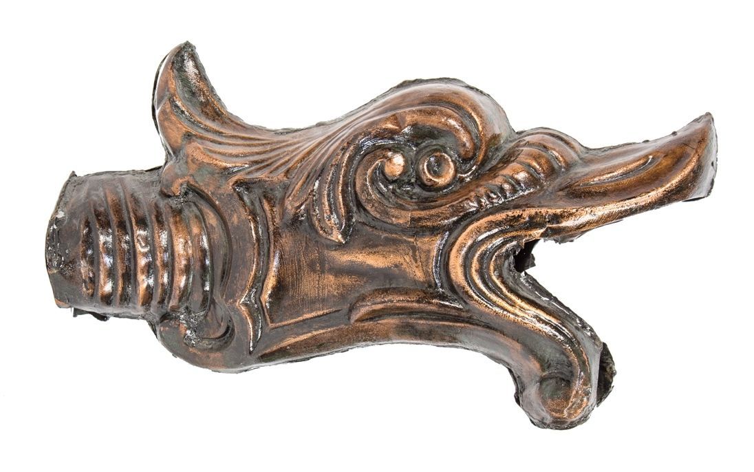 exceptional 19th or early 20th century stamped or pressed copper figural salvaged chicago friedley-voshardt gutter spout