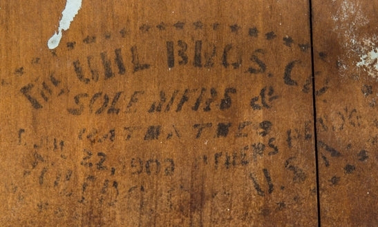 very rare 1903 joseph uhl-designed pressed and folded steel "uhl brothers" soda parlor chairs with original stenciled stamp