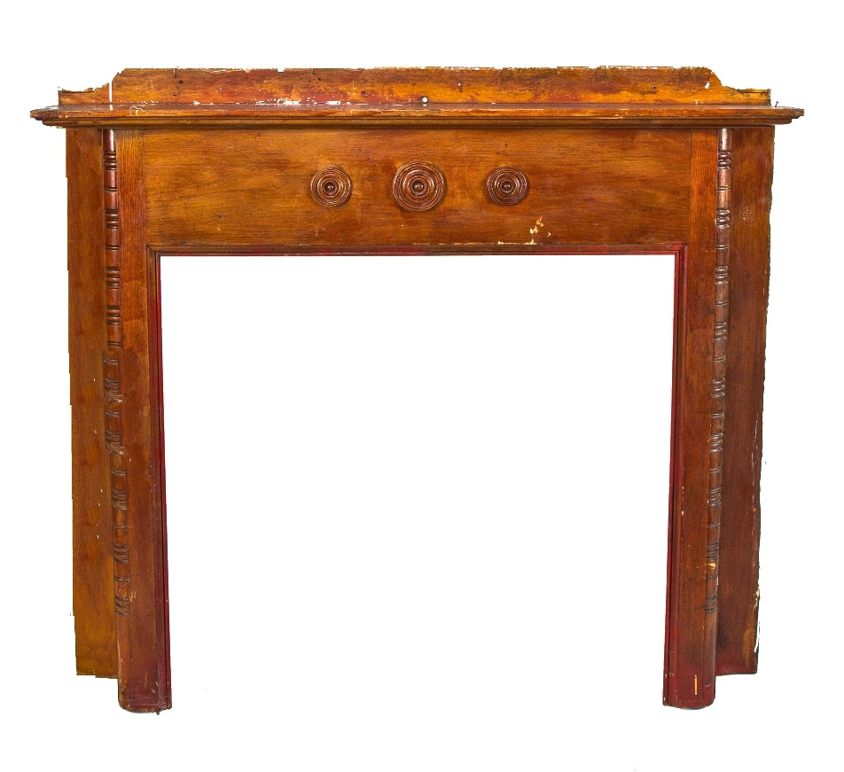 oversized late 19th century elegantly designed heavy white oak wood interior residential fireplace mantel with sizable firebox opening and original varnished finish