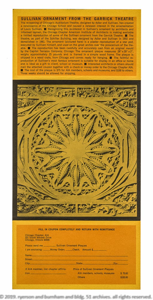 historically important 1892 adler and sullivan schiller building interior auditorium plaster "starpod" panel framed