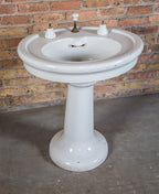 original oversized early 20th century salvaged chicago crane or standard vitreous white glazed porcelain or "china" pedestal sink top with pipe and escutcheons