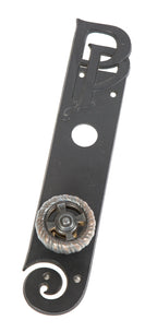 original ornamental cast iron s.s. beman-designed pioneer press building interior commercial building doorknob and matching backplate with bower-barff finish