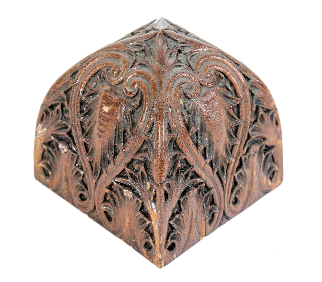 exquisite 19th century antique american salvaged chicago interior commercial building carved oak wood newel post cap or finial with elegant leafage