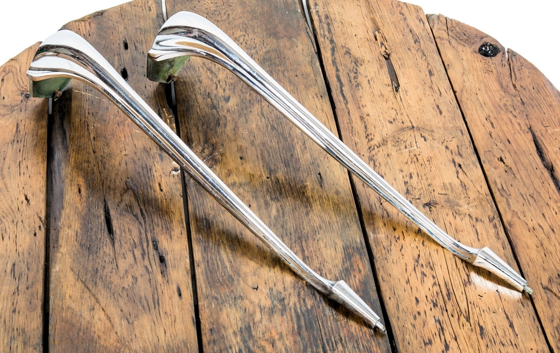 two matching original early 20th century antique american nickel-plated cast bronze metal interior cabriole style bathroom sink legs with uniform polished finish