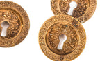 hard to find original and fully functional early 1870's cast bronze interior residential pocket door circular escutcheons with matching mortise locks