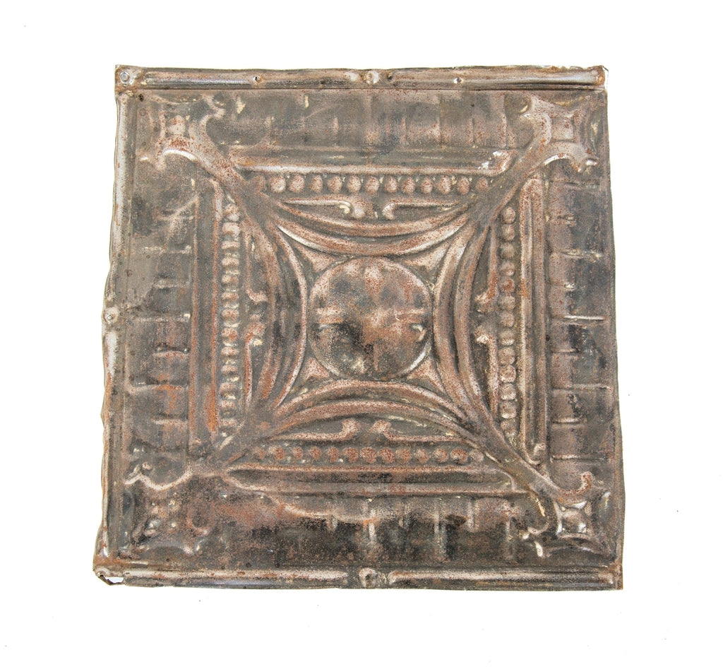 diminutive original single-sided stamped ornamental "sullivanesque" steel salvaged chicago tin ceiling panel with nicely aged surface patina