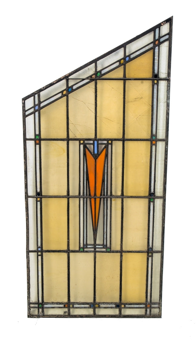 largely intact c. 1924 museum-quality george grant elmslie-designed old second national bank building art glass window with centrally located distinctive "v" design
