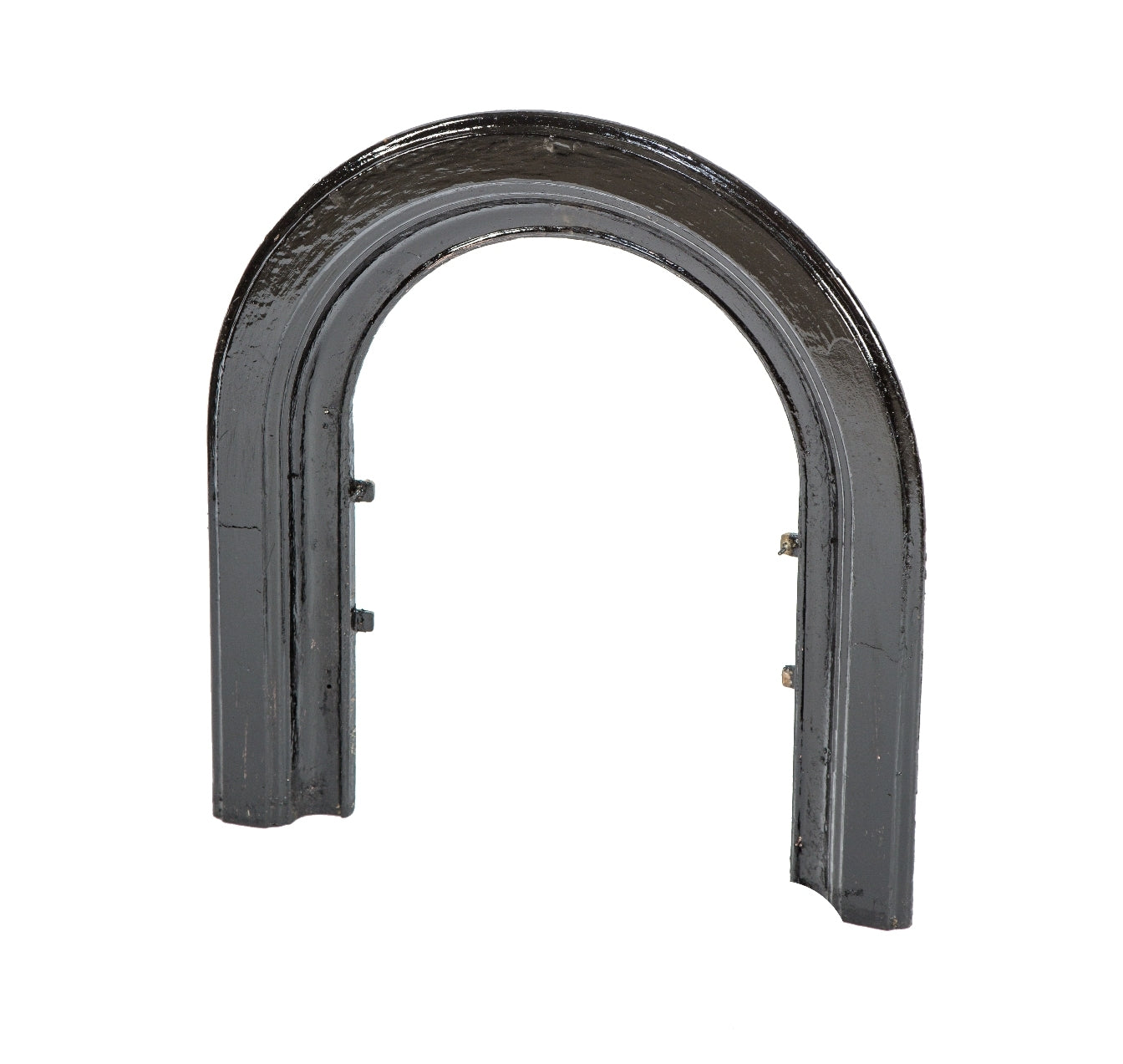 hard to find original c. 1870s antique american salvaged chicago italianate house fireplace cast iron "horseshoe" surround with uniform black enameled finish
