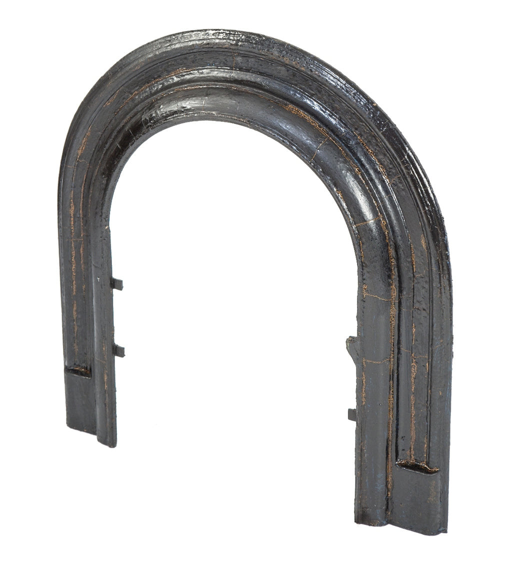 single 1870's original and intact "horsehoe" interior residential black enameled cast iron residential fireplace dibblee surround with black enameled finish