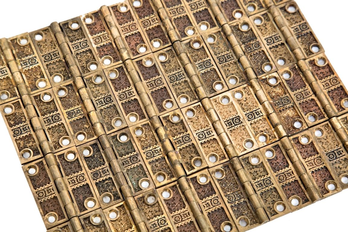 huge lot of highly sought after 19th century "ivy" pattern eastlake style ornamental cast bronze residential shutter hinges