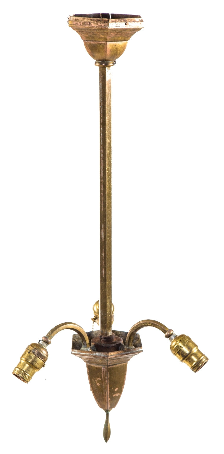early 20th century salvaged chicago antique american chicago athletic association building billiard room three-arm brass incandescent light ceiling fixture