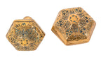 matching set of original cast ornamental bronze 19th century antique american victorian era hexagonal-shaped mallory wheeler doorknobs with rosettes