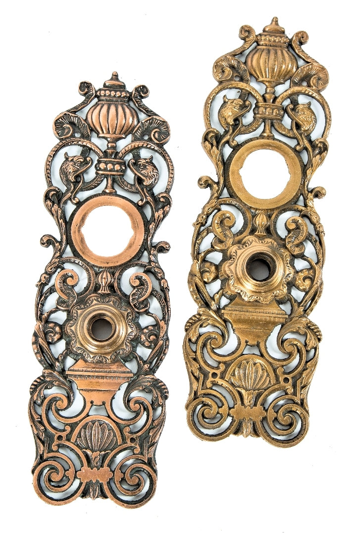 single late 19th or early 20th century "la grande" pattern salvaged chicago residential entrance door backplate with intricate perforated design