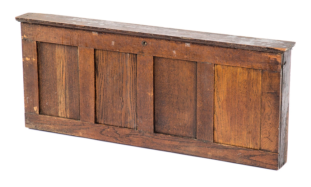 hard to find antique american solid oak wood wall-mount four-panel medical anatomical poster cabinet with hinged drop-down door and original finish