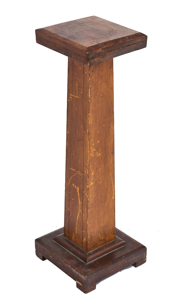 original and intact diminutive early 20th century antique american tapered pedestal cherry wood plant stand with nicely aged patina