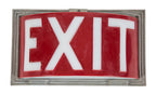 hard to find antique american depression era art deco style semicircular-shaped pressed glass illuminated theater exit light fixture with raised letters and intact baked enameled finish