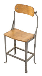 rare c. 1930's vintage industrial "no.280" angled steel salvaged chicago factory office posture chair with original birch wood seat and backrest