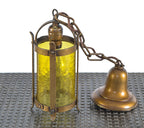 early 20th century antique american craftsman or mission style single electric residential pendant light with original amber crackle glass cylindrical-shaped shade