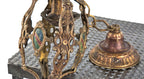 early 20th century original and intact polychromed ornamental cast brass interior residential salvaged chicago pendant light fixture with original canopy and finial