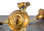 fully functional c. 1930's depression-era antique american spun brass metal three-light "pan" ceiling fixture with original canopy and three tun key sockets concealed with shade holders