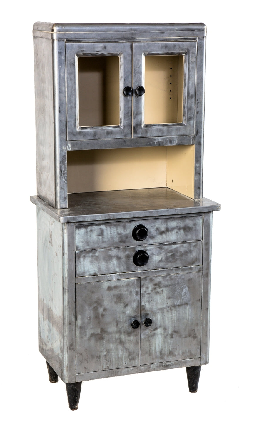 highly desirable original antique american salvaged chicago medical streamlined style cook county hospital freestanding medical cabinet with brushed metal finish