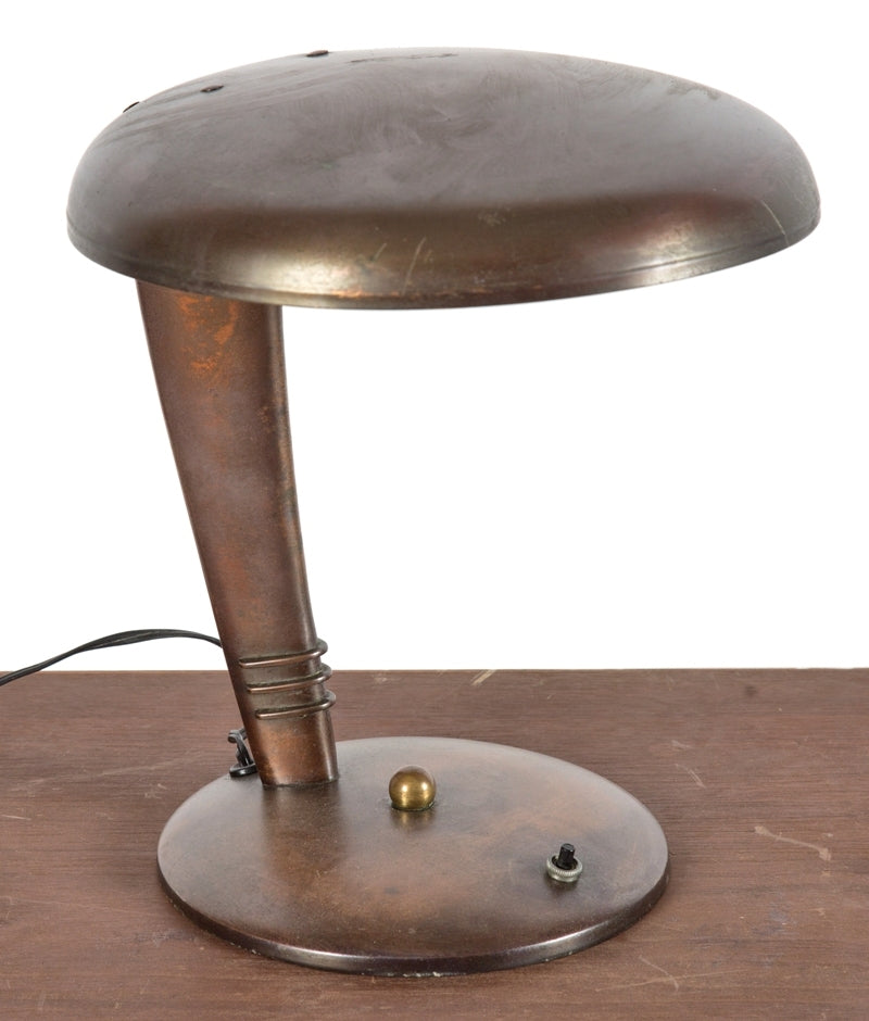 one of several nearly matching antique american machine age "cobra" table or desk faries lamp with intact normandy bronze finish with nicely aged surface patina