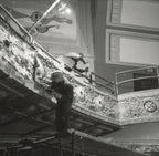 original museum-quality schiller building or garrick theater interior auditorium richly ornamented cast plaster balcony panel