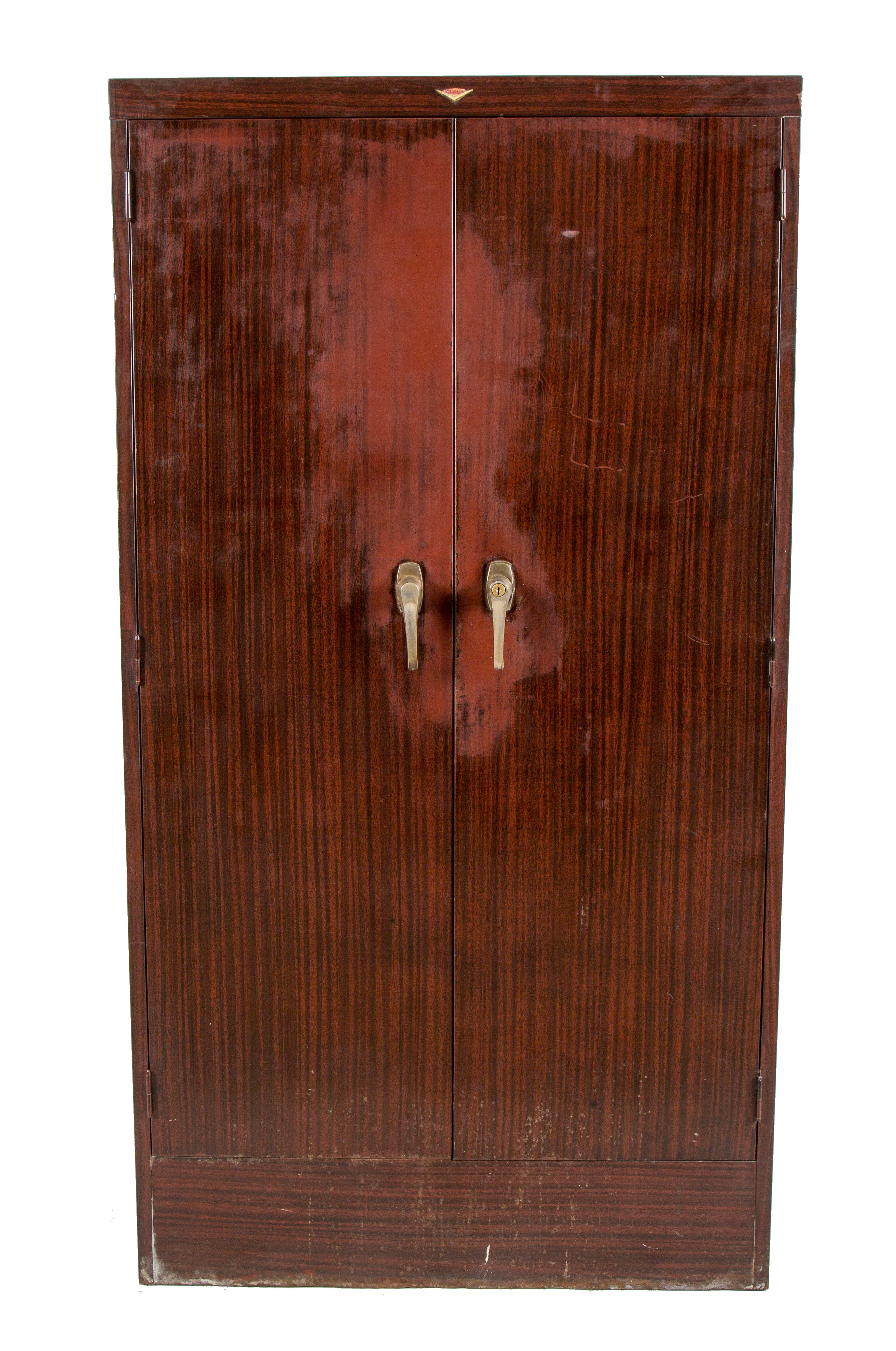 rare all original and fully functional oversized heavily compartmentalized all-metal cole portable office with desk, drawers, cubby holes, and safe with original combination