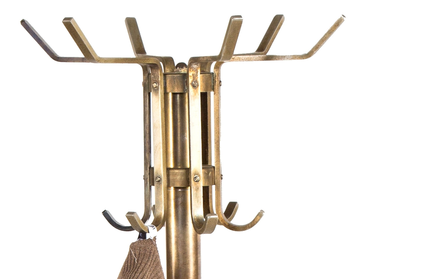 original and well-maintained nicely patinated bronze-plated cast iron and steel freestanding salvaged chicago barbershop coat rack with revolving top