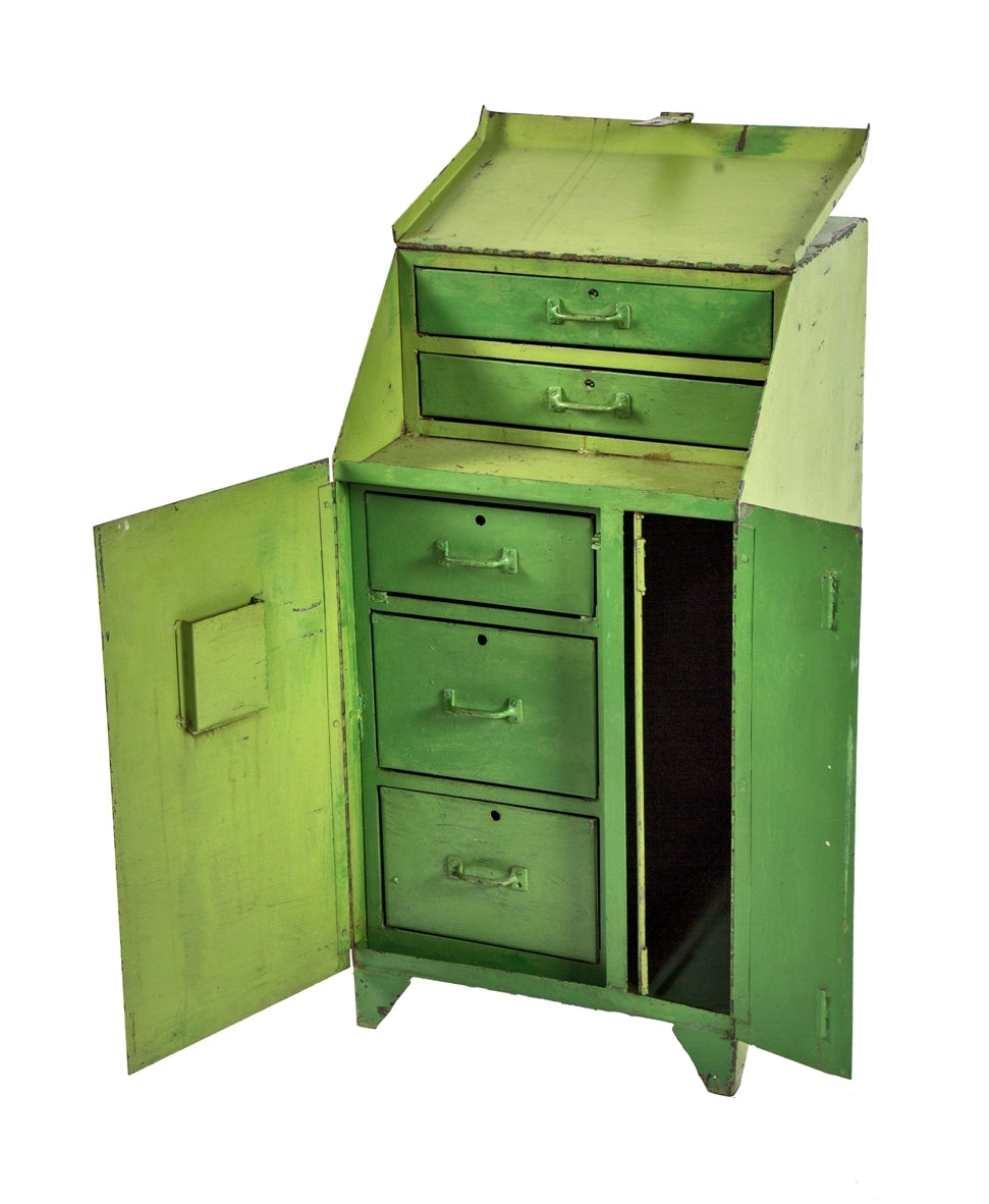 unique american depression-era custom-built salvaged chicago factory machine shop multi-drawer tool cabinet with welded joint lockable cabinet doors
