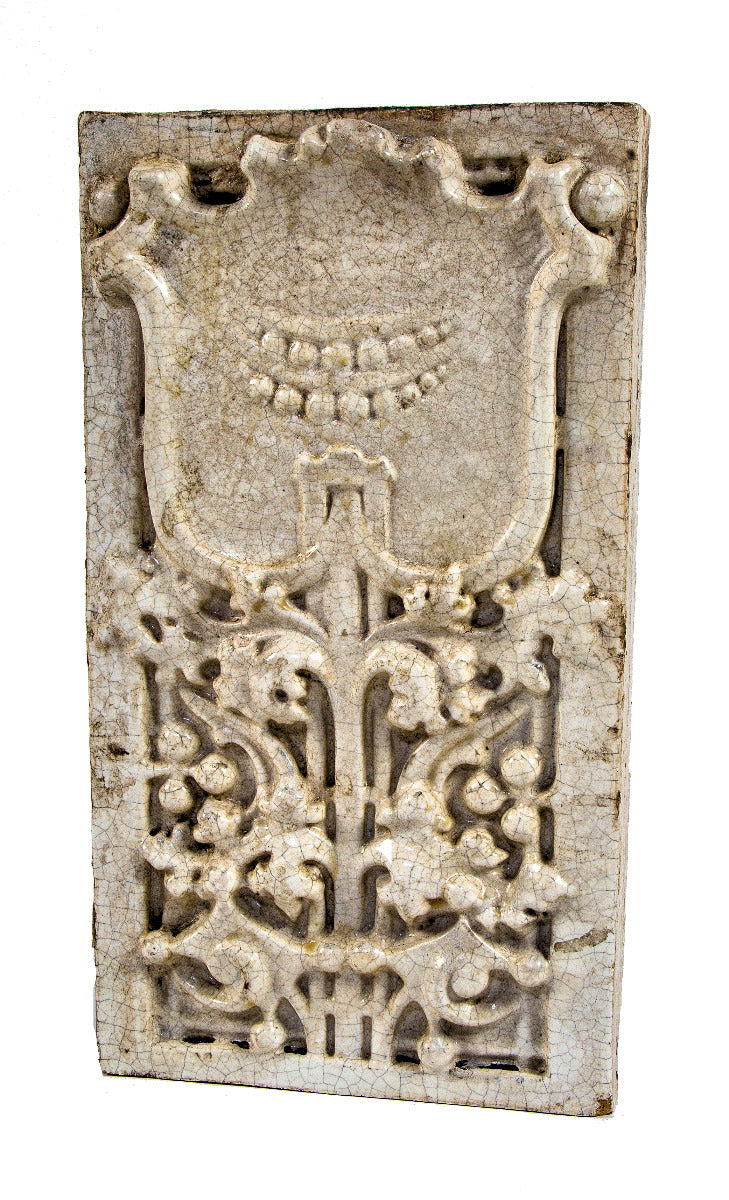 hard to find original early 20th century "sullivanesque" white glazed terra cotta exterior building facade panel