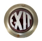 highly sought after all original antique american art deco style spun aluminum and ruby red glass circular-shaped exit light in excellent overall condition