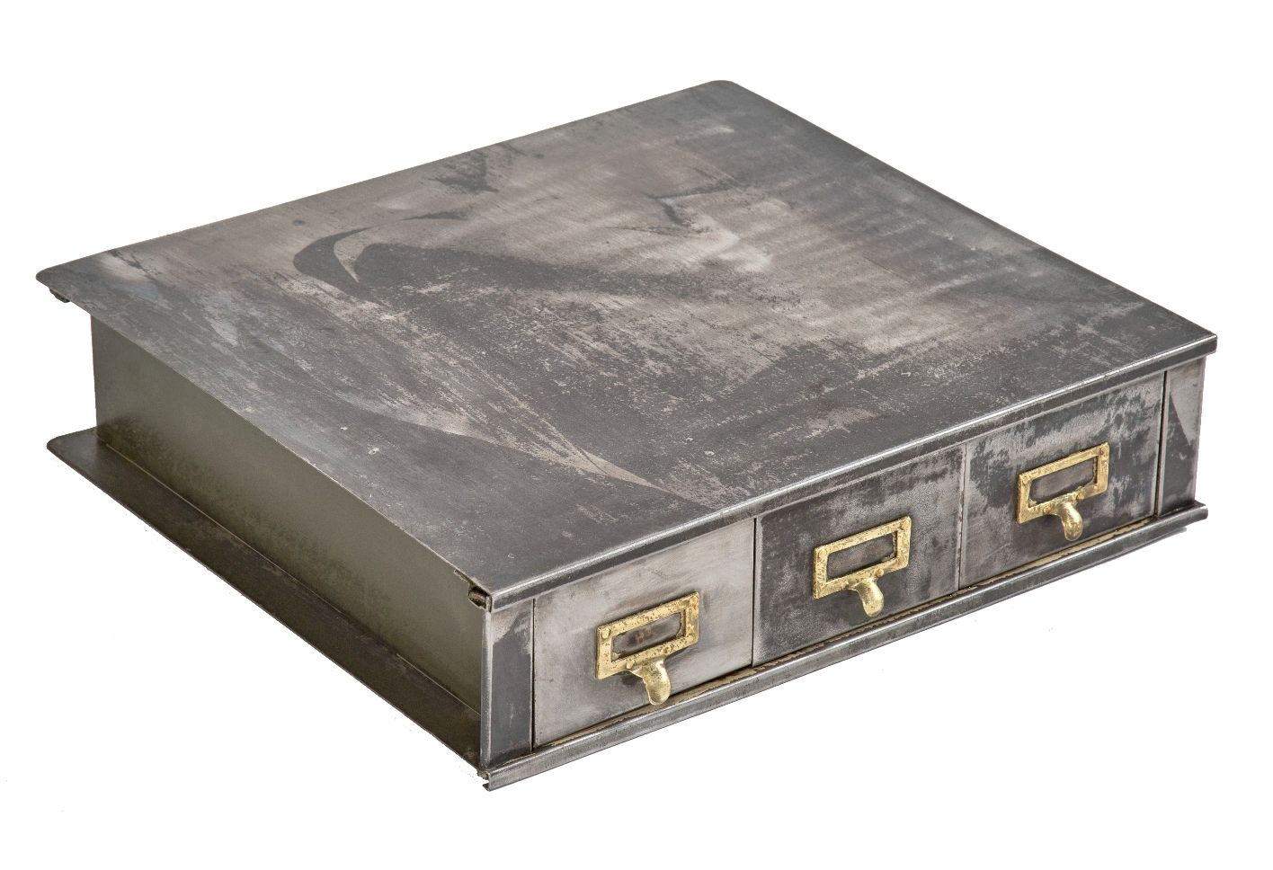 hard to find all original three-drawer heavy gauge steel chicago commercial building filing cabinet with brushed metal finish