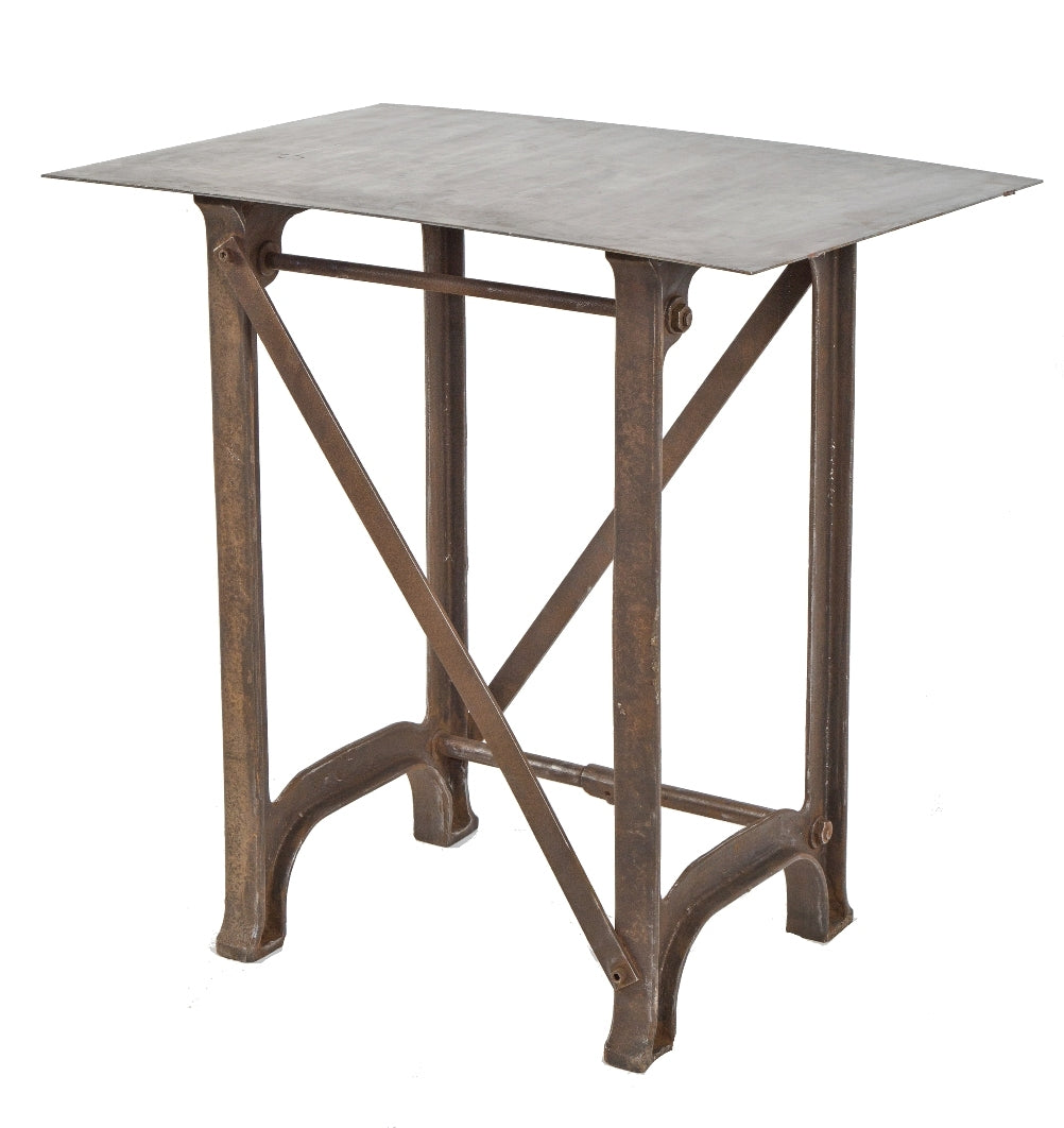 early american industrial salvaged chicago factory machine shop stationary cast iron machine base with detachable brushed steel tabletop