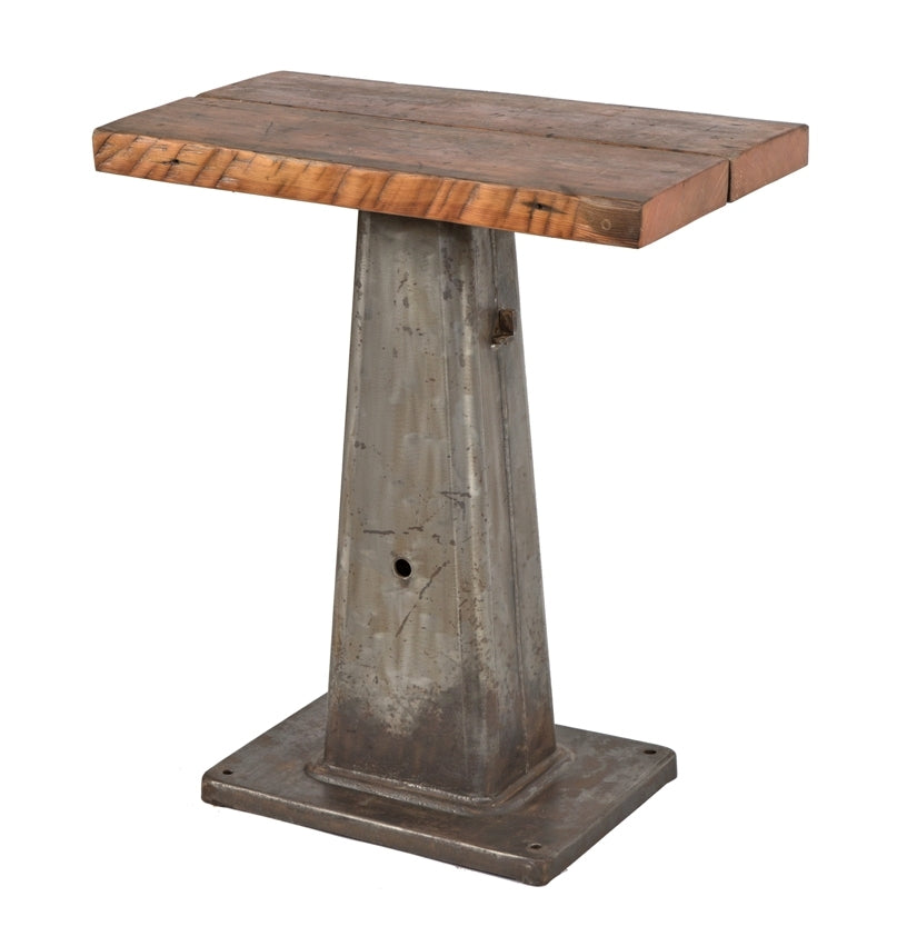 vintage american industrial heavy duty oversized salvaged chicago factory machine shop cast iron grinder base with newly added old growth pine wood top and brushed metal finish