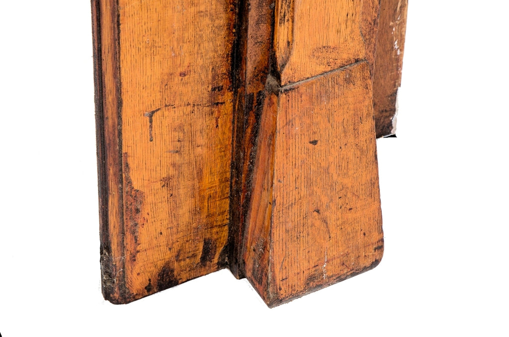 uniquely-designed original late 19th or early 20th century antique american interior residential quartered oak wood fireplace mantel with original finish
