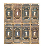 large group of hard to find and highly sought after "ivy" pattern american eastlake style cast bronze interior residential pocket door handles with nicely aged patina