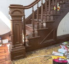 hard to find oversized c. 1870's freestanding box-shaped solid walnut interior residential salvaged chicago staircase newel post with pyramidal-shaped top