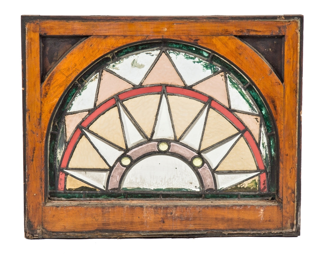 intact and all original 19th century antique american victorian era salvaged chicago leaded glass interior residential window with structurally sound varnished sash frame