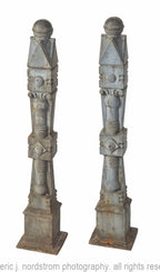 original 19th century salvaged chicago dearborn foundry cast iron exterior ornamental newel post and matching wrought iron railing with distressed paint finish