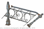 original 19th century salvaged chicago dearborn foundry cast iron exterior ornamental newel post and matching wrought iron railing with distressed paint finish
