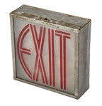 stunning all original and intact c. 1930's art deco machine age illuminated exit sign or light with striking oversize red lettering against glass pane inset
